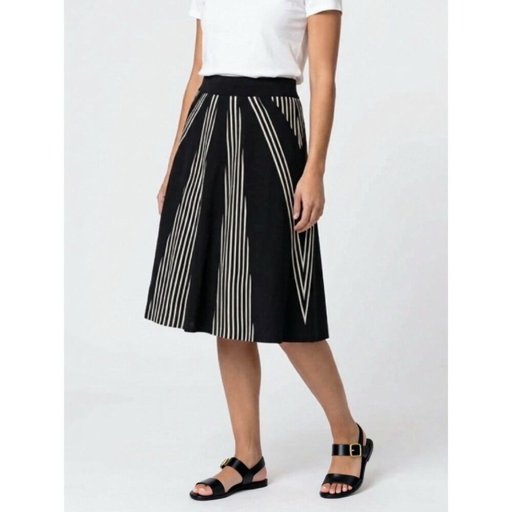 Armani Exchange Women's 100% Silk Black striped Midi Skirt High Waist Size 0 P